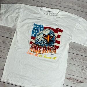 Vintage 1989 USA White Short Sleeve Tee Single‎ Stitch Patriotic Graphic America